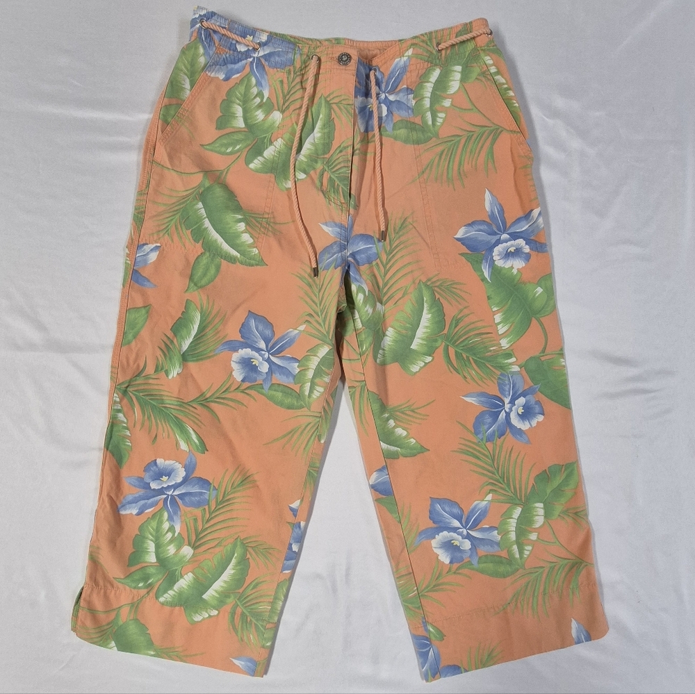 Lauren Ralph Lauren Floral Orange Tropical Capri Pants Womens Size 10